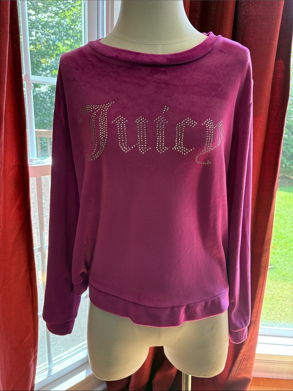 Juicy Couture Rhinestone Logo Velvet Sweatshirt in Magenta